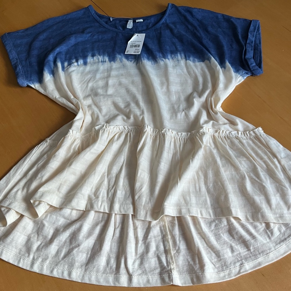 Cato Blue and White Short Sleeve Top